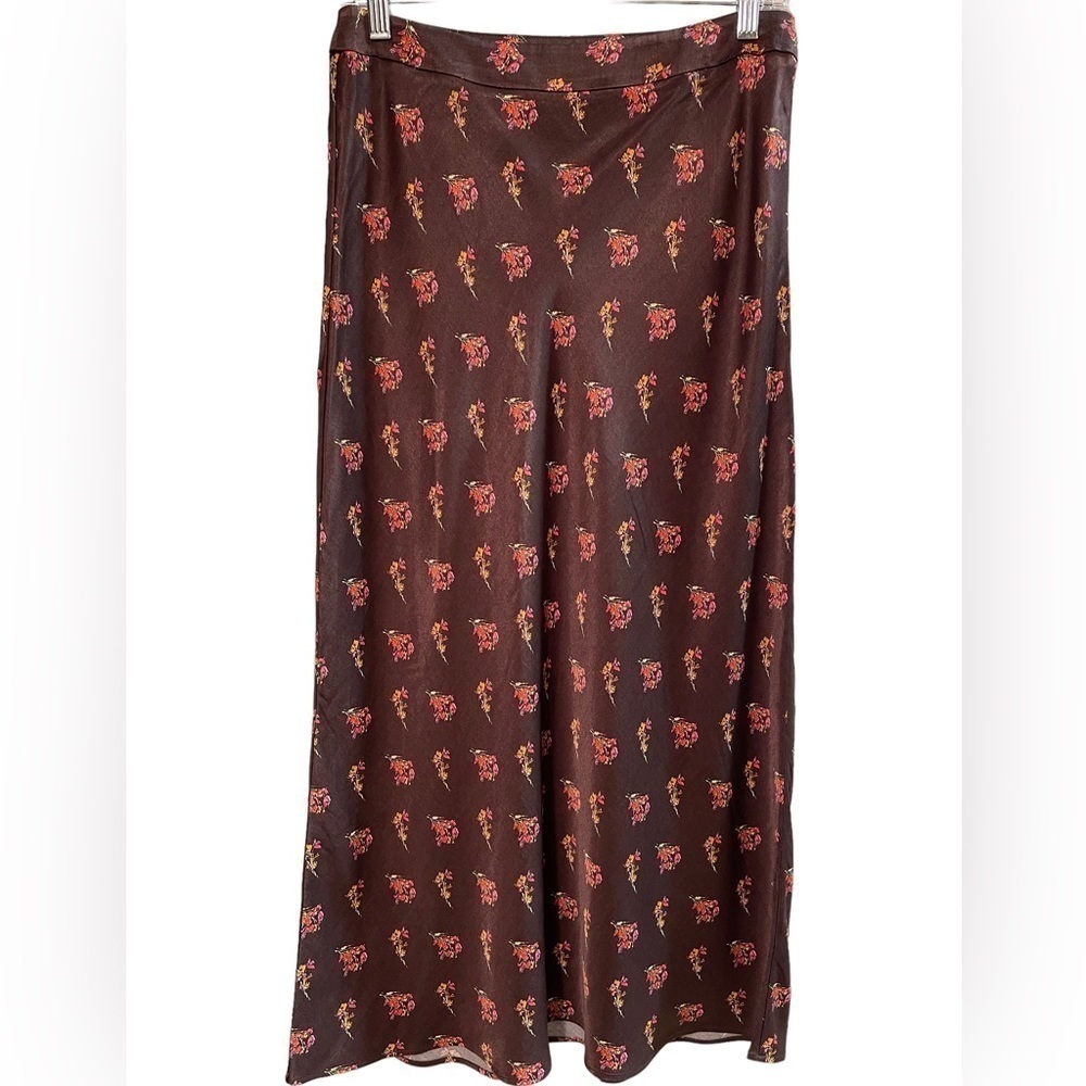 Something Navy Midi Slip Brown Floral Multicolored Skirt. Sz M